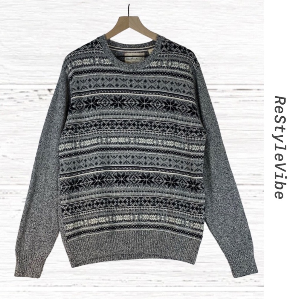 WEATHERPROOF VINTAGE Men’s Size M Sweater Crew Neck Fit Argyle Snowflake Holiday